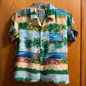 Vintage Boy Genuine Ocean Current Tropical Hawaiian Shirt w/Brown Buttons Pocket
